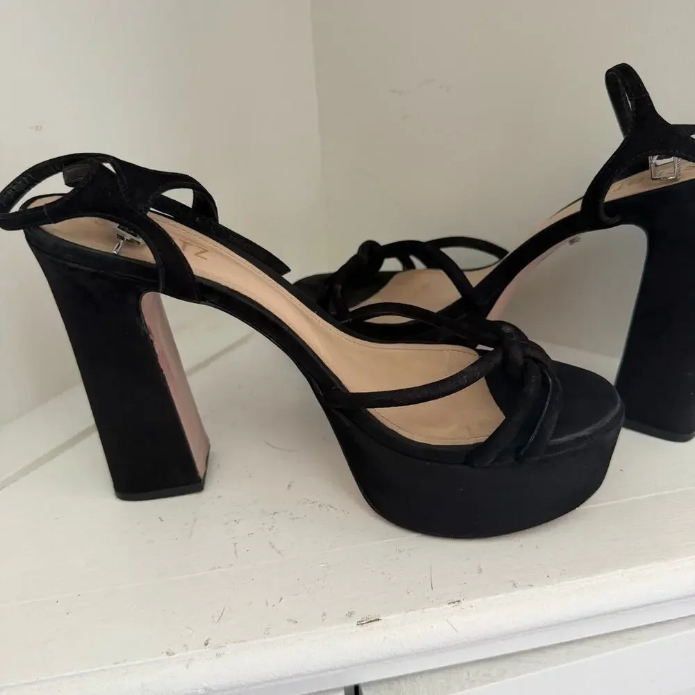 Schutz black strappy platform heels
